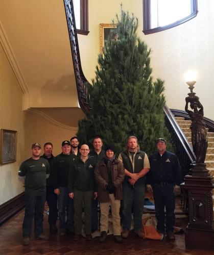 MDC staff who helped install Christmas trees throughout the governor's mansion.