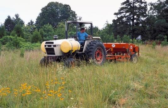 Tractor on food plot for wildlife