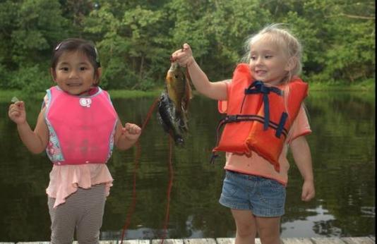 Little girls fishing. 