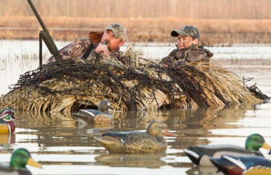two duck hunters in blind