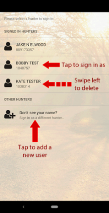 Select the user from the list, delete a user, or add a new user.